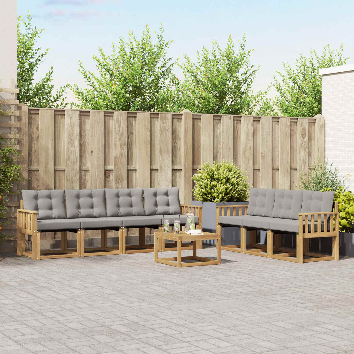 Buiten bankenset met kussen 8 pcs Wit en Lichtgrijs is nu te koop bij PeponiXL, paradijselijk wonen!