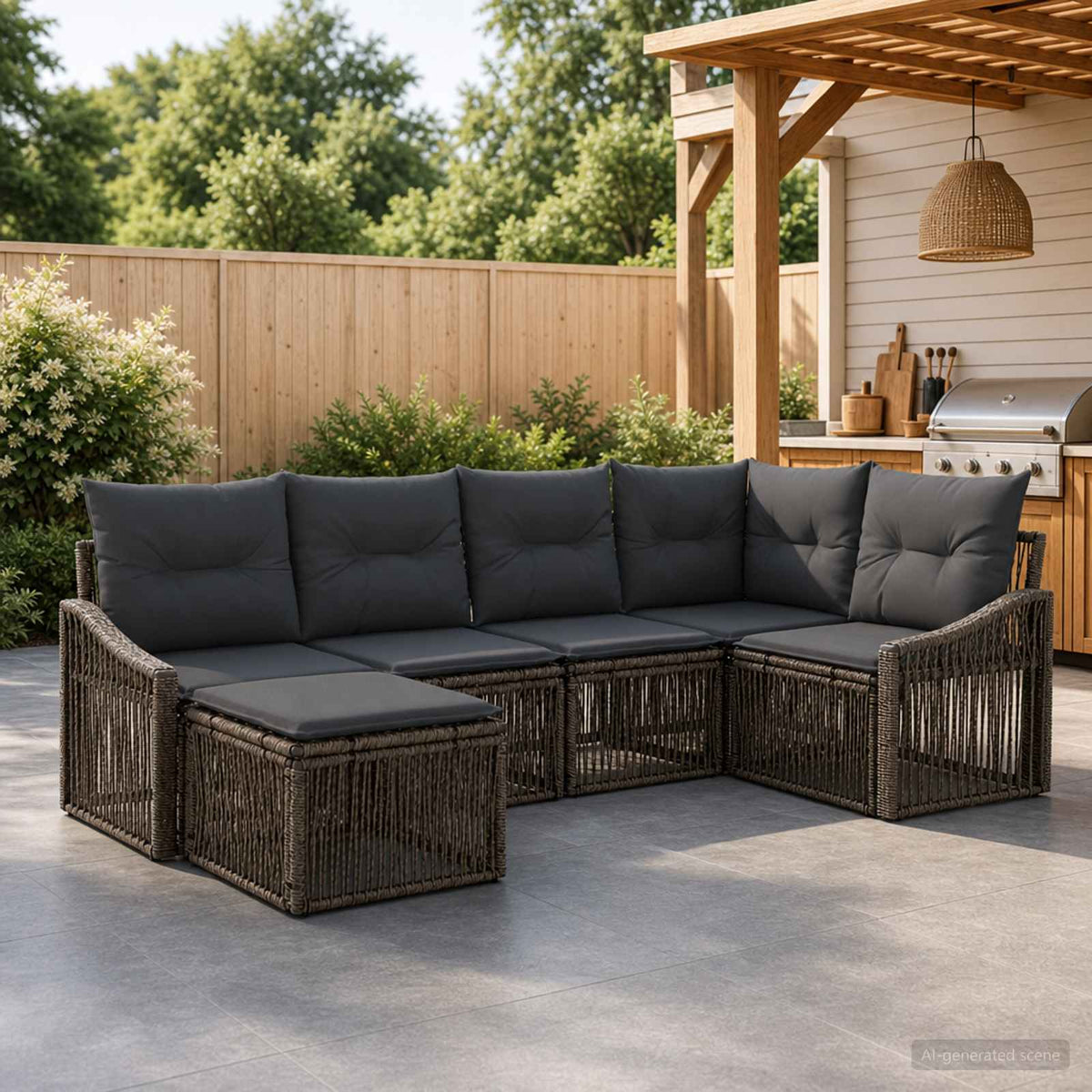 Tuinbankenset 6 pcs Grijs poly rattan is nu te koop bij PeponiXL, paradijselijk wonen!