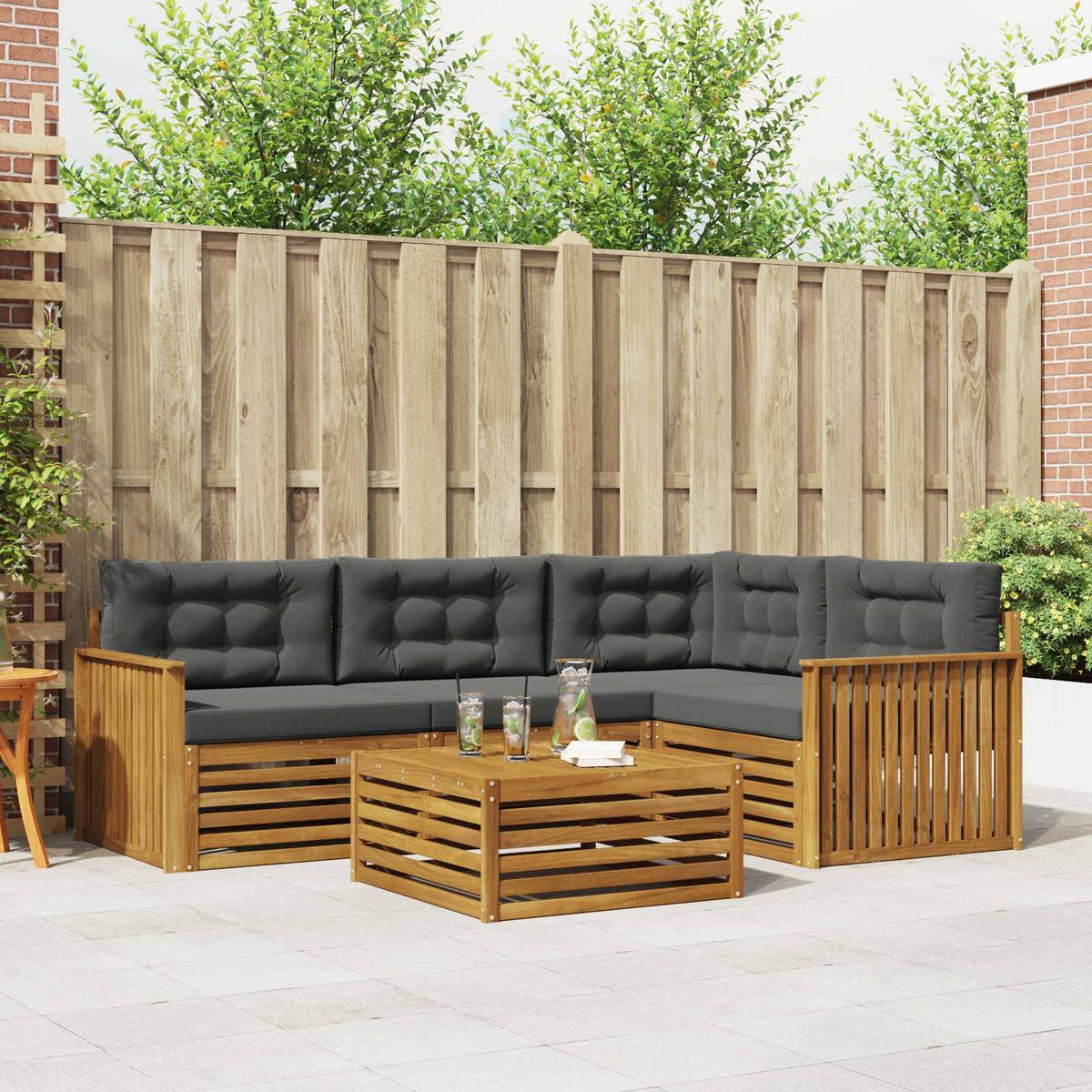 Buiten bankenset met kussen 5 pcs Natuurlijk en Antraciet is nu te koop bij PeponiXL, paradijselijk wonen!