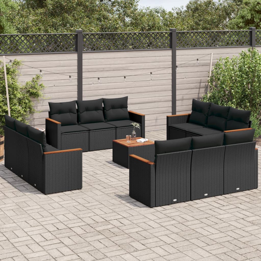 13-delige Loungeset met kussens poly rattan zwart is nu te koop bij PeponiXL, paradijselijk wonen!