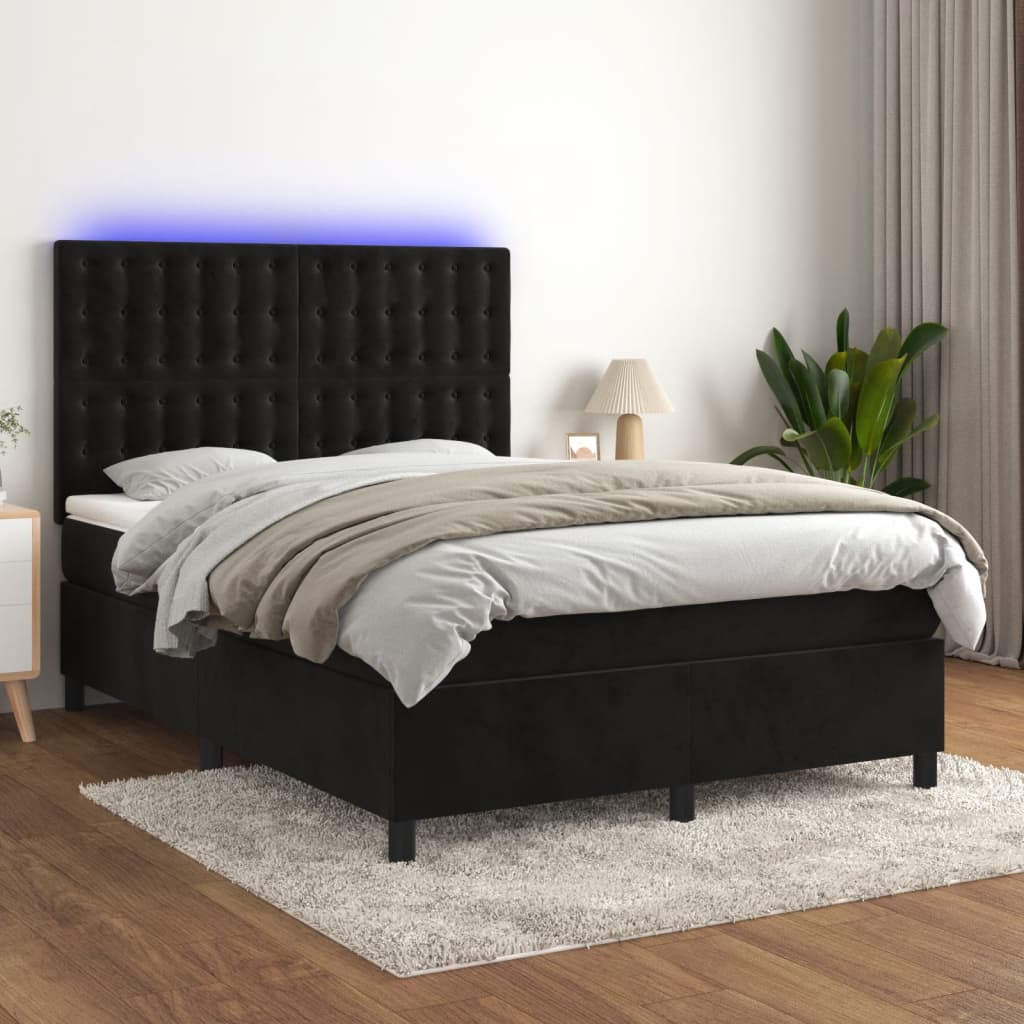 Boxspring met matras en LED fluweel zwart 140x190 cm is nu te koop bij PeponiXL, paradijselijk wonen!