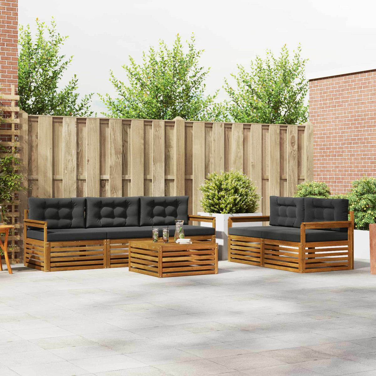 Buiten bankenset met kussen 6 pcs Natuurlijk en Antraciet is nu te koop bij PeponiXL, paradijselijk wonen!