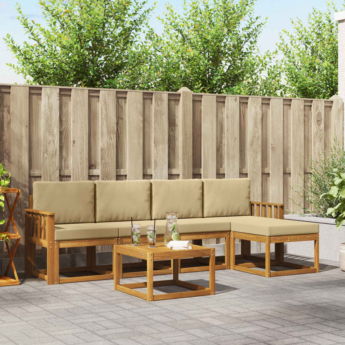 Buiten bankenset met kussen 6 pcs Natuurlijk en Beige is nu te koop bij PeponiXL, paradijselijk wonen!