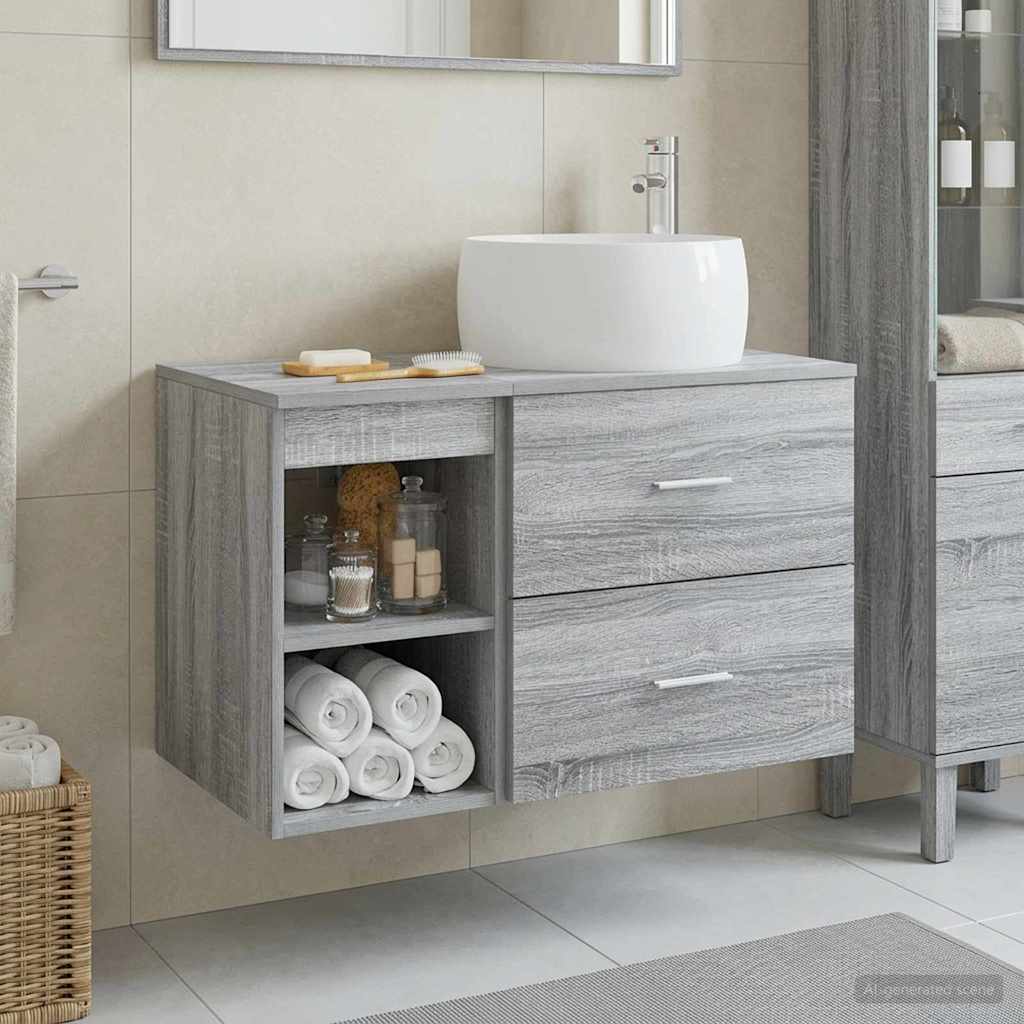 Badkamermeubelset 2 pcs Grijs Sonoma Bewerkt hout is nu te koop bij PeponiXL, paradijselijk wonen!