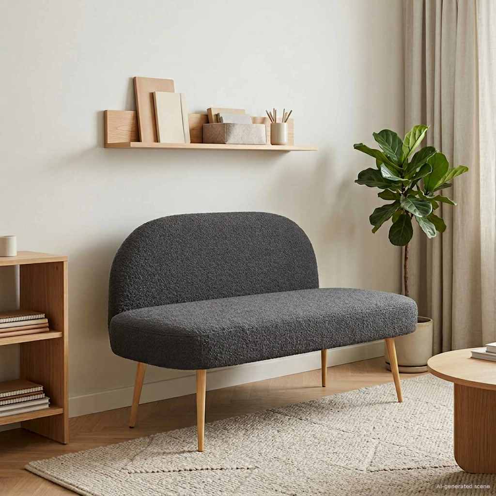 Beklede bank met rugleuning Donkergrijs 110 x 60 x 76 cm Bouclé is nu te koop bij PeponiXL, paradijselijk wonen!
