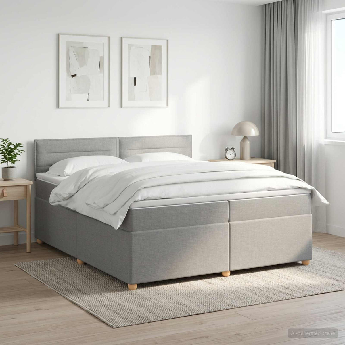 Boxspringbed met matras Lichtgrijs 200 x 200 cm Stof is nu te koop bij PeponiXL, paradijselijk wonen!