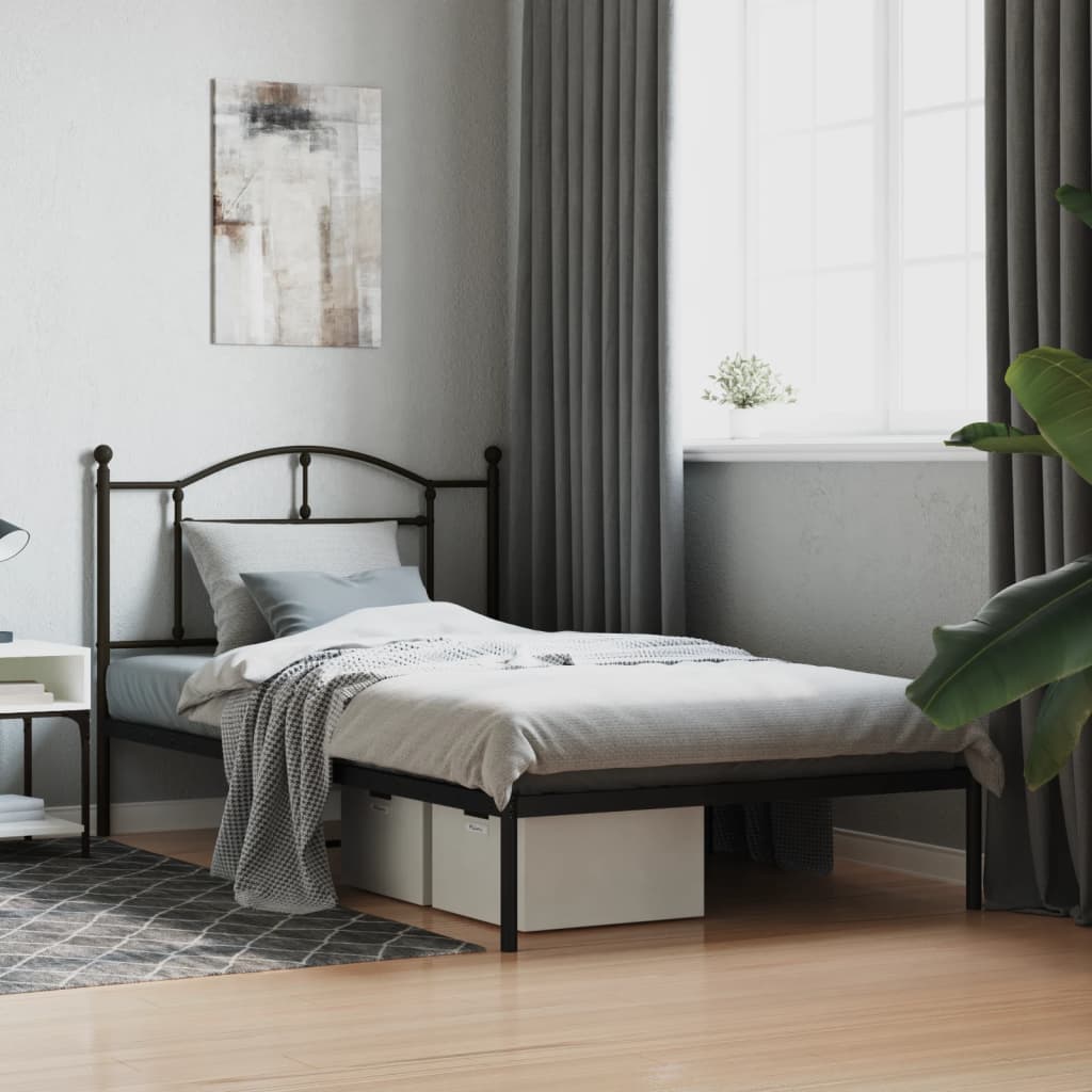Bedframe met hoofdbord metaal zwart 107x203 cm is nu te koop bij PeponiXL, paradijselijk wonen!