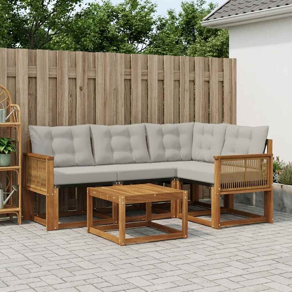 Buiten bankenset met kussen 5 pcs Naturel en lichtgrijs is nu te koop bij PeponiXL, paradijselijk wonen!