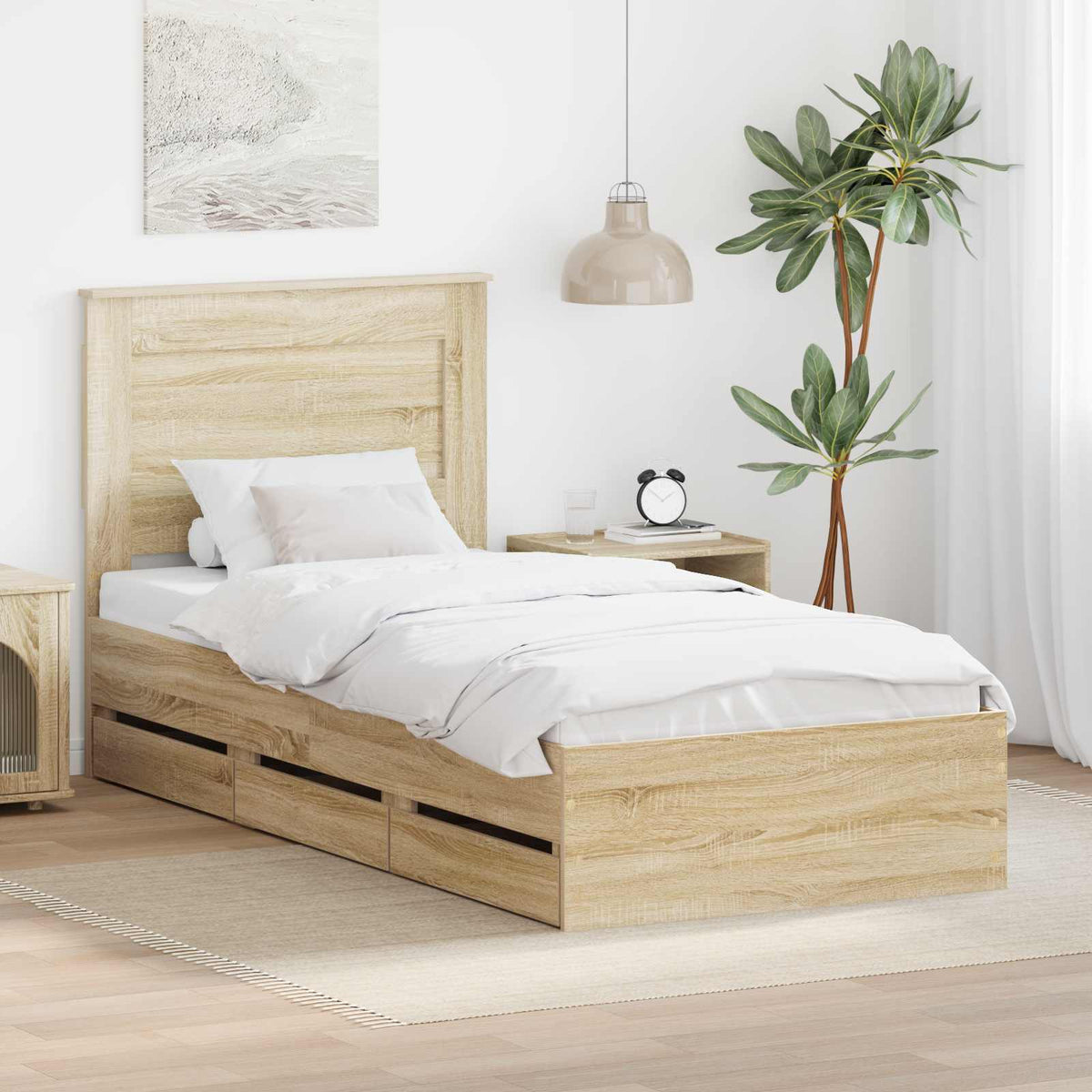 Bedframe met lade Sonoma Eiken 75 x 190 cm Ingenieurshout is nu te koop bij PeponiXL, paradijselijk wonen!