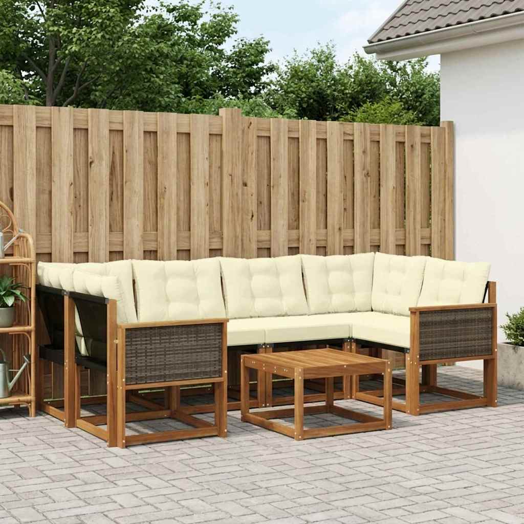 Buiten bankenset met kussen 7 pcs Natuurlijk en Crème is nu te koop bij PeponiXL, paradijselijk wonen!