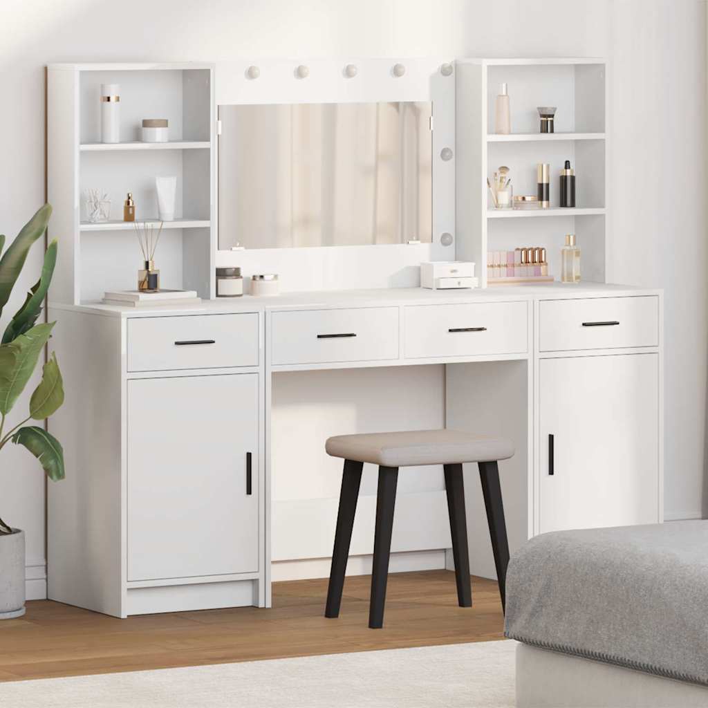 Make-up tafel set met LED met lade 3 pcs Wit Bewerkt hout is nu te koop bij PeponiXL, paradijselijk wonen!