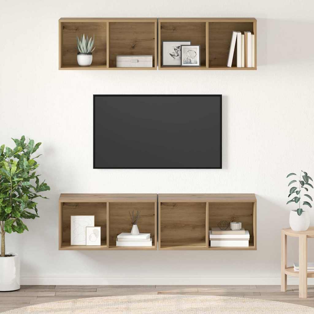 Tv-meubelset 4 pcs Artisan Eiken 37 x 37 x 72 cm Bewerkt hout is nu te koop bij PeponiXL, paradijselijk wonen!