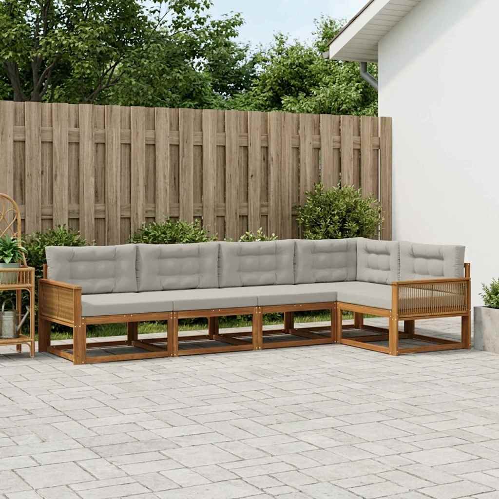 Buiten bankenset met kussen 5 pcs Natuurlijk en Lichtgrijs is nu te koop bij PeponiXL, paradijselijk wonen!