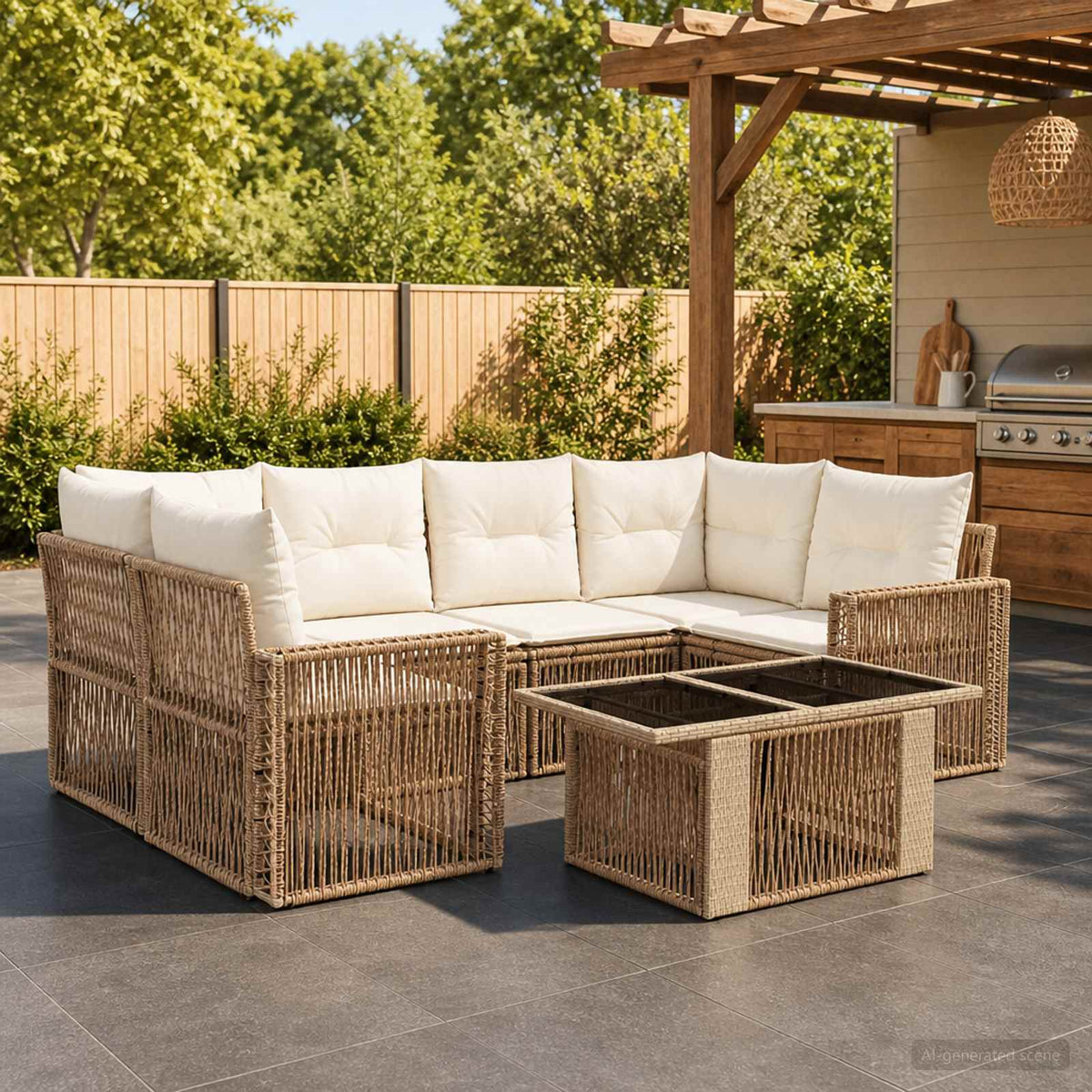Tuinbankenset 7 st Beige en Crème Wit poly rattan is nu te koop bij PeponiXL, paradijselijk wonen!