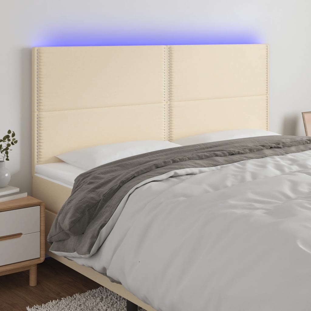 Hoofdbord LED 180x5x118/128 cm stof crèmekleurig is nu te koop bij PeponiXL, paradijselijk wonen!