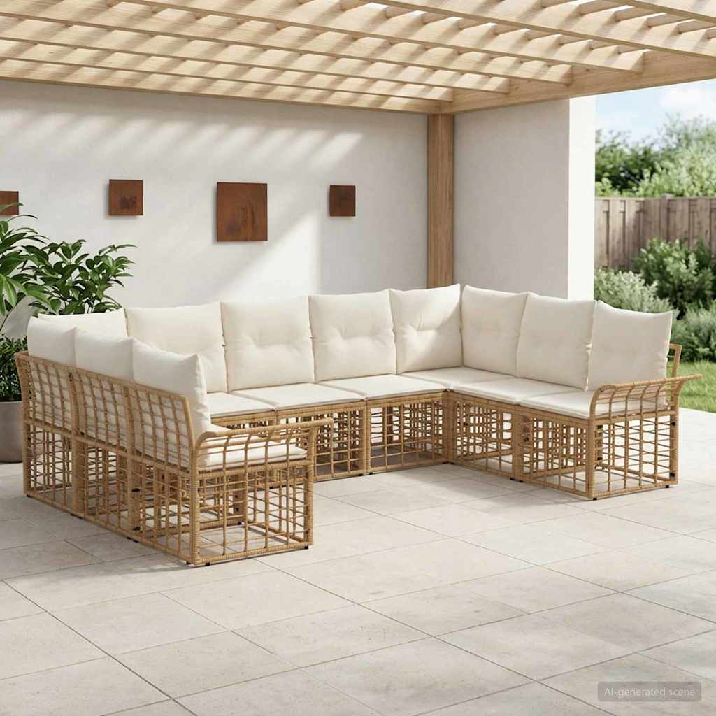 Buiten bankenset 9 pcs Natuurlijk en Crème Wit Polyester is nu te koop bij PeponiXL, paradijselijk wonen!