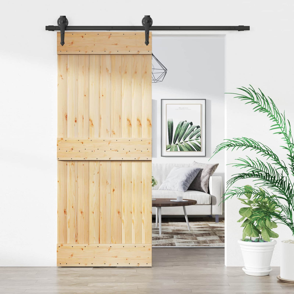 Schuifdeur Naturel en Zwart 85 x 210 cm Massief Grenenhout is nu te koop bij PeponiXL, paradijselijk wonen!