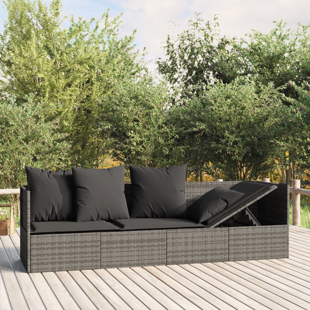 Loungebed met kussens poly rattan grijs is nu te koop bij PeponiXL, paradijselijk wonen!