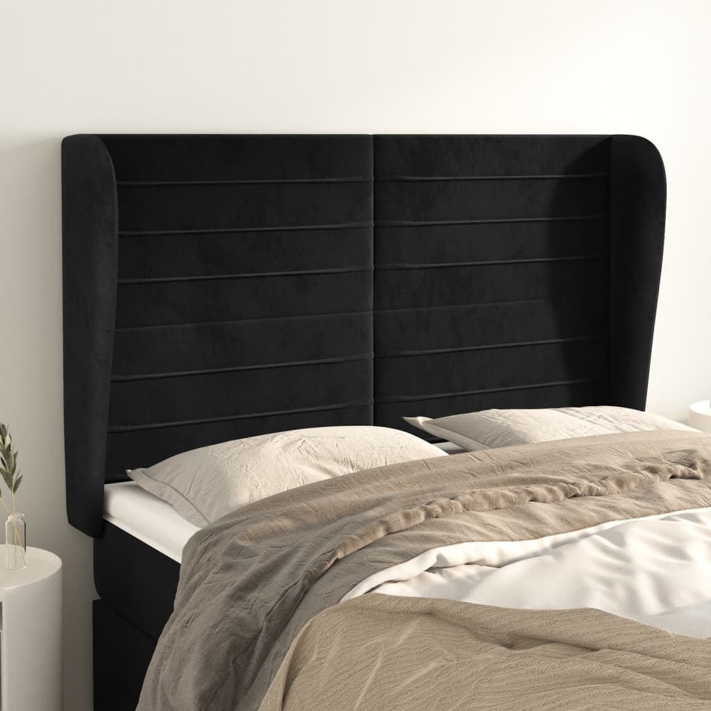 Hoofdbord met randen 147x23x118/128 cm fluweel zwart is nu te koop bij PeponiXL, paradijselijk wonen!