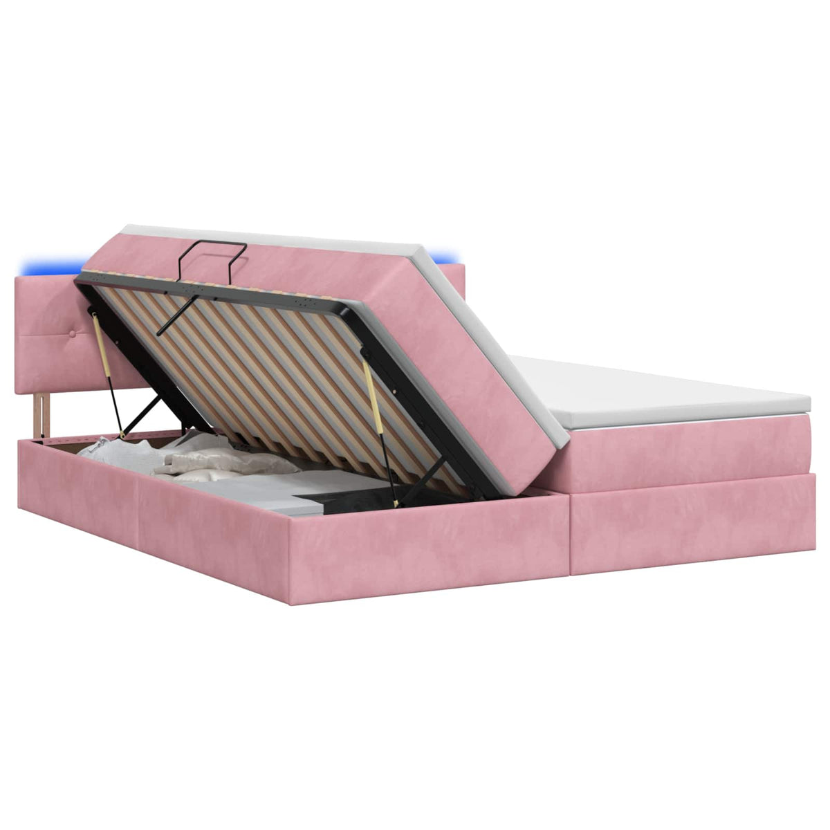 LED Opslagbed met Matras Roze 200 x 200 cm Fluweel is nu te koop bij PeponiXL, paradijselijk wonen!