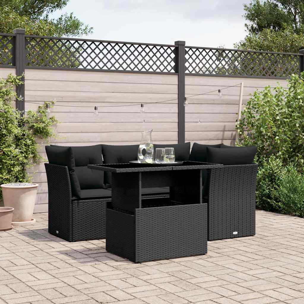 5-delige Loungeset met kussens poly rattan zwart is nu te koop bij PeponiXL, paradijselijk wonen!