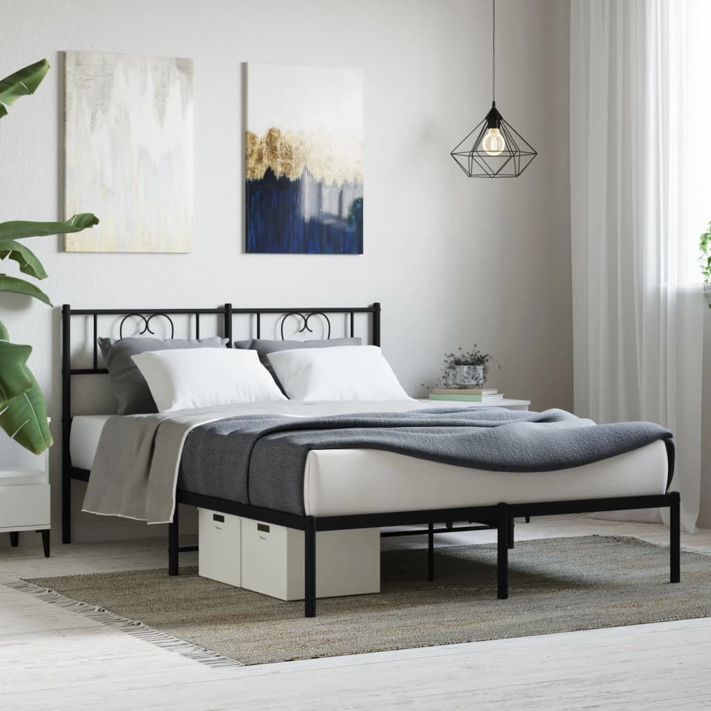 Bedframe met hoofdbord metaal zwart 120x200 cm is nu te koop bij PeponiXL, paradijselijk wonen!