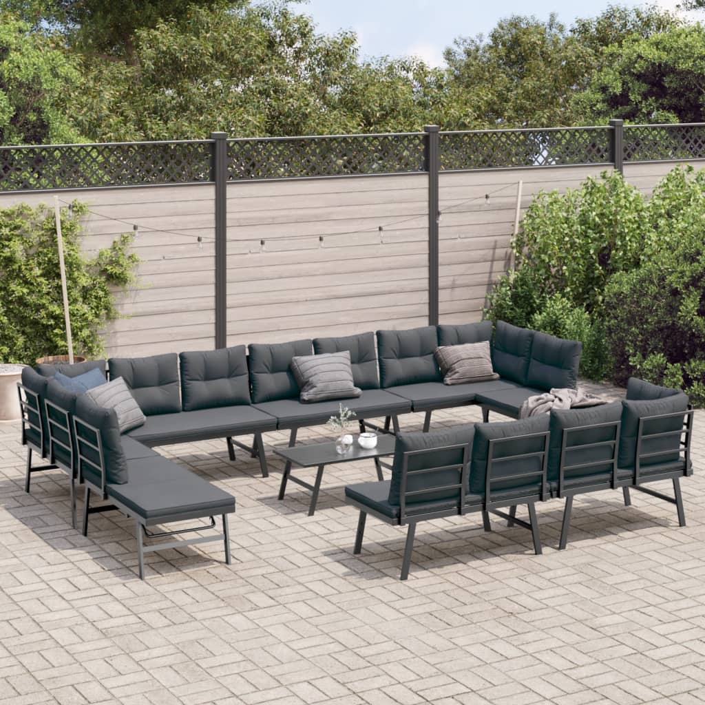 9-delige Tuinbankenset met kussens gepoedercoat staal zwart is nu te koop bij PeponiXL, paradijselijk wonen!