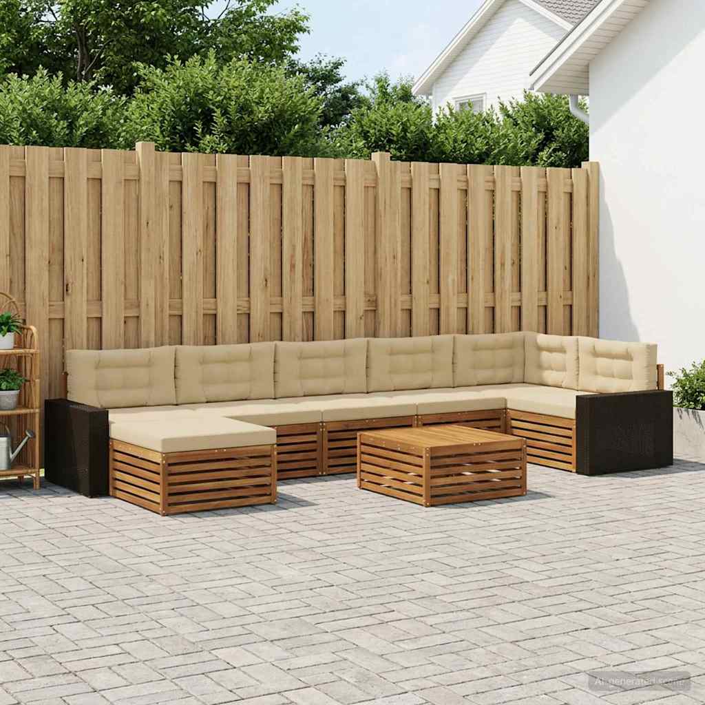 Buiten bankenset met kussen 8 pcs Natuurlijk en Beige is nu te koop bij PeponiXL, paradijselijk wonen!