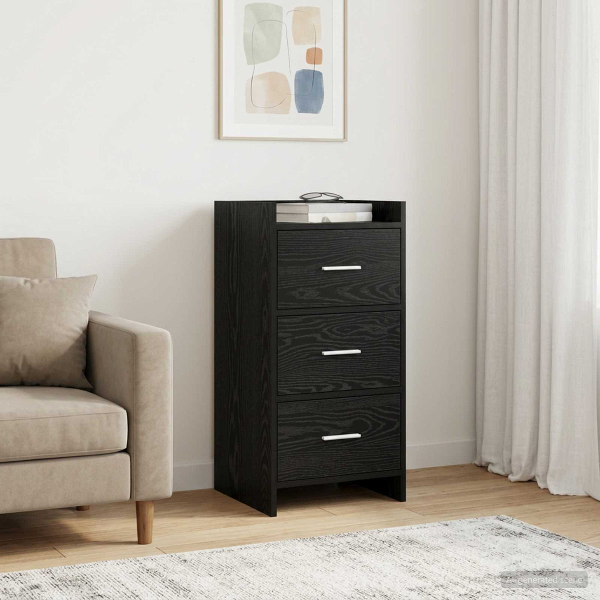 Dressoir Zwart eiken 40 x 36 x 80 cm Bewerkt hout is nu te koop bij PeponiXL, paradijselijk wonen!