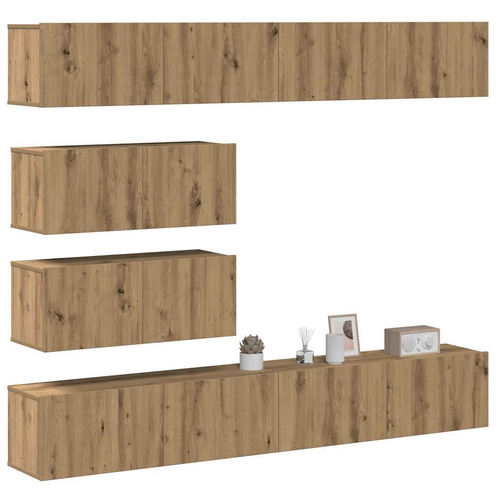 6-delig Tv-meubelset wandmontage bewerkt hout artisanaal eiken is nu te koop bij PeponiXL, paradijselijk wonen!