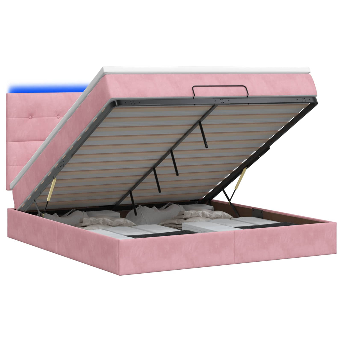 Ottoman Bed met Matrassen en LED Roze 140 x 190 cm fluweel is nu te koop bij PeponiXL, paradijselijk wonen!