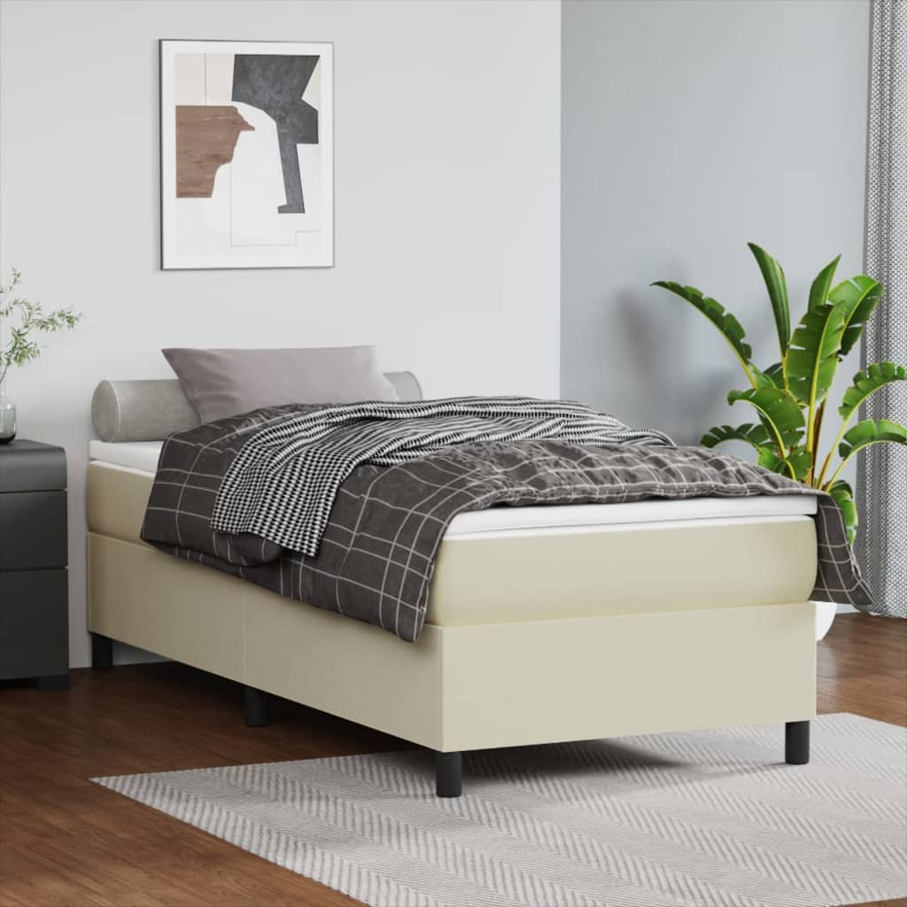 Boxspring met matras kunstleer crèmekleurig 90x200 cm is nu te koop bij PeponiXL, paradijselijk wonen!