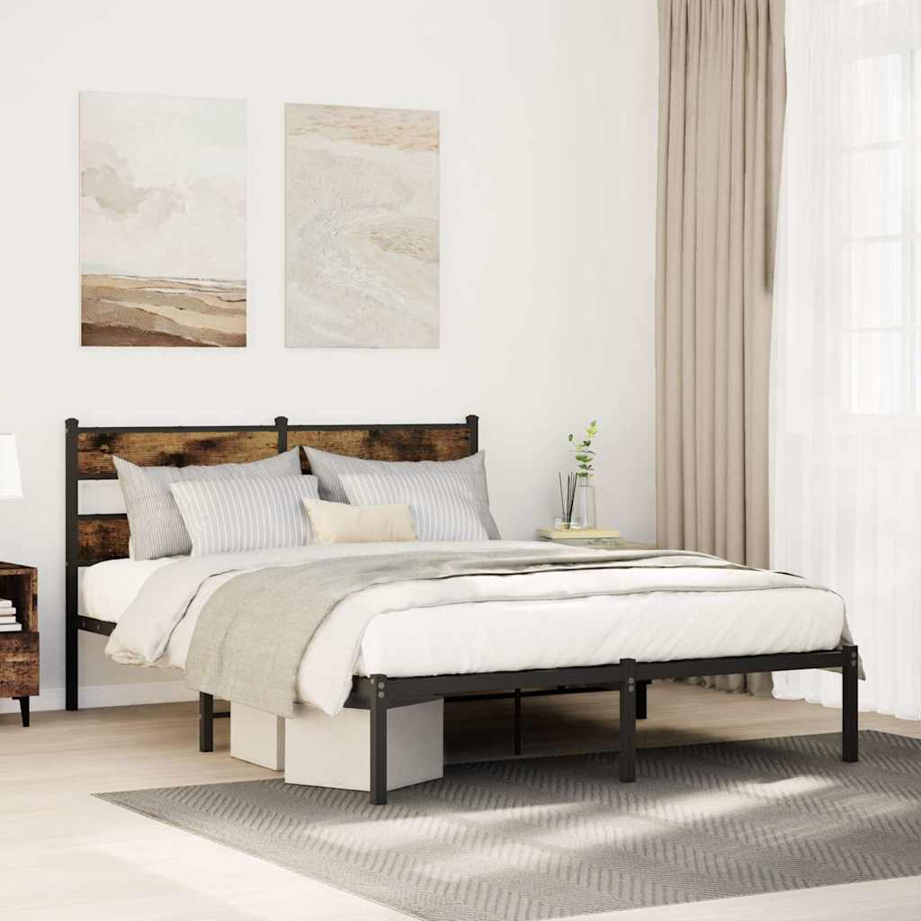 Bedframe zonder matras metaal gerookt eikenkleurig 135x190 cm is nu te koop bij PeponiXL, paradijselijk wonen!
