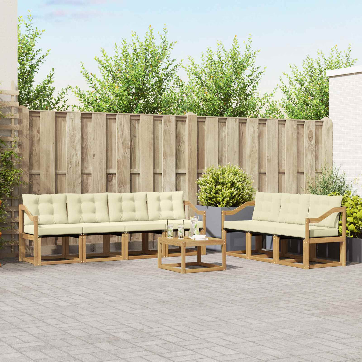 Buiten bankenset met kussen 8 pcs Wit en crèmekleurig is nu te koop bij PeponiXL, paradijselijk wonen!