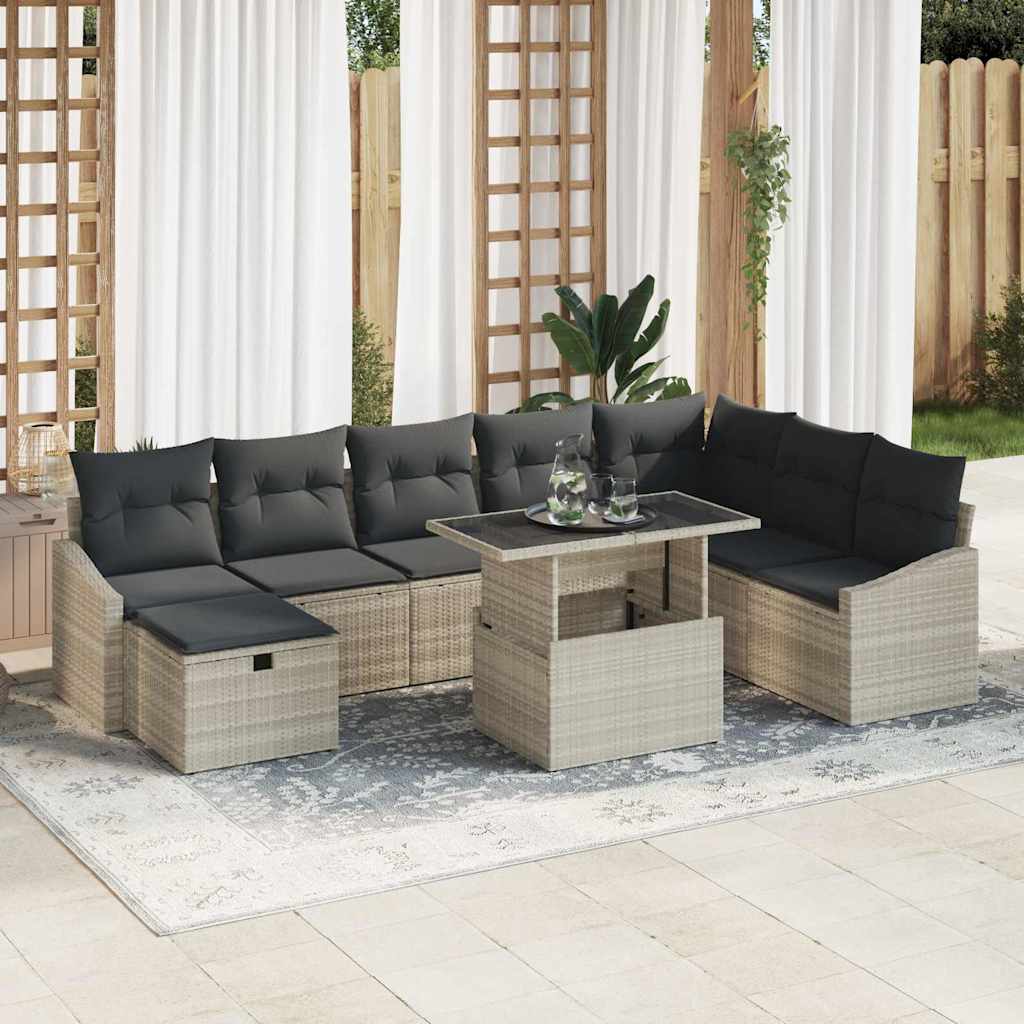 Tuin Sofa Set 9 st Lichtgrijs poly rattan is nu te koop bij PeponiXL, paradijselijk wonen!