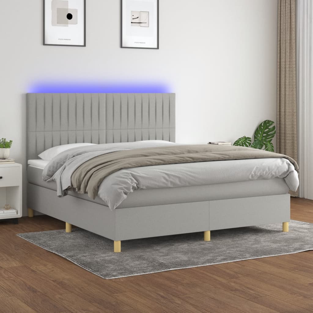 Boxspring met matras en LED stof lichtgrijs 180x200 cm is nu te koop bij PeponiXL, paradijselijk wonen!