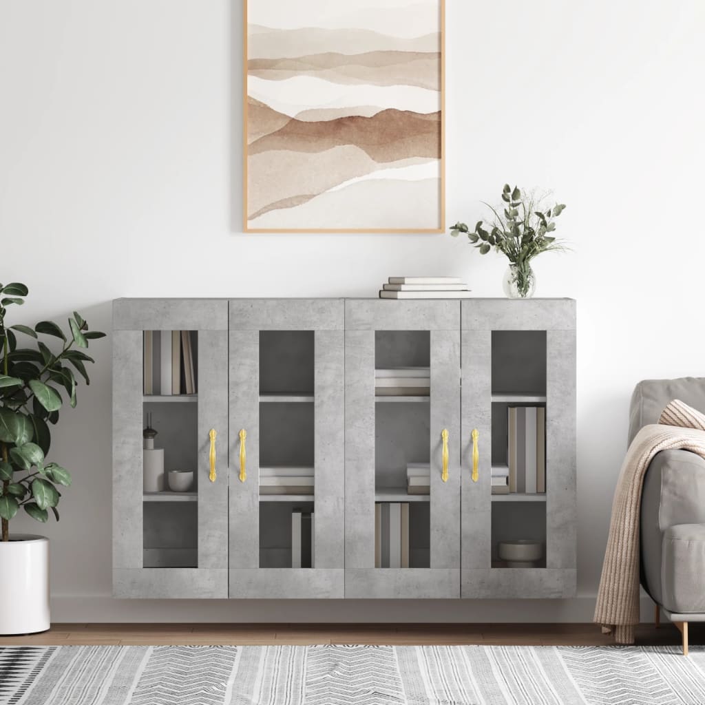 Hangkasten 2 st bewerkt hout betongrijs is nu te koop bij PeponiXL, paradijselijk wonen!