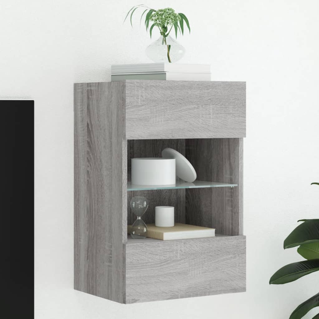 Tv-wandmeubel met LED-verlichting 40x30x60,5 cm grijs sonoma is nu te koop bij PeponiXL, paradijselijk wonen!