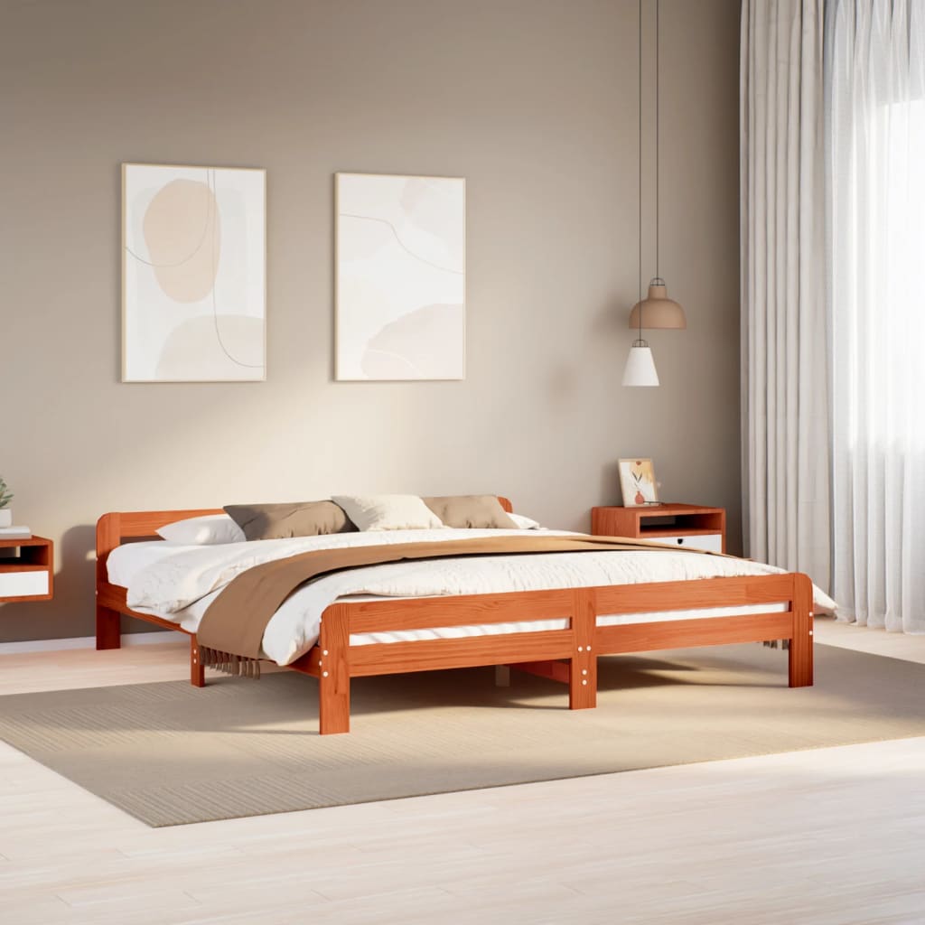 Bedframe zonder matras massief grenenhout wasbruin 200x200 cm is nu te koop bij PeponiXL, paradijselijk wonen!