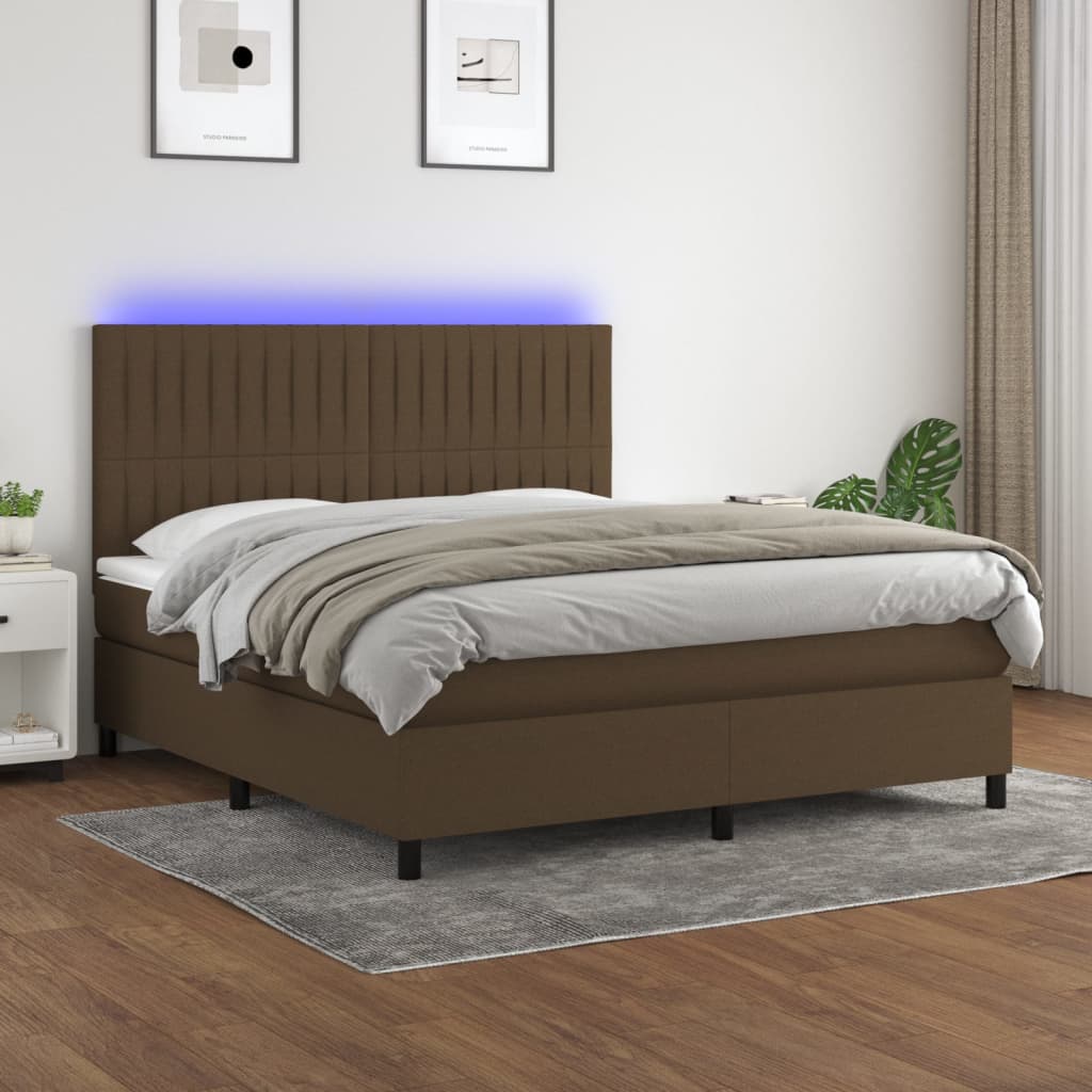 Boxspring met matras en LED stof donkerbruin 180x200 cm is nu te koop bij PeponiXL, paradijselijk wonen!