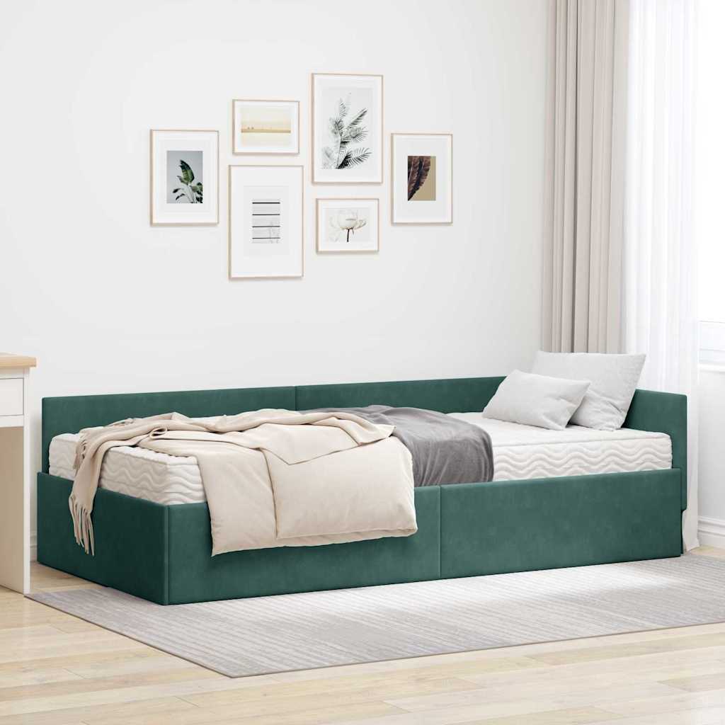 Hoekbedframe met Matras Anders 2 pcs Groen Fluweel is nu te koop bij PeponiXL, paradijselijk wonen!