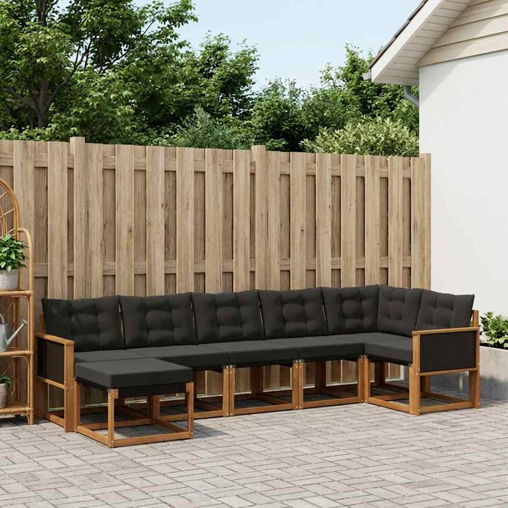 Buiten bankenset met kussen 7 pcs Naturel en Zwart is nu te koop bij PeponiXL, paradijselijk wonen!