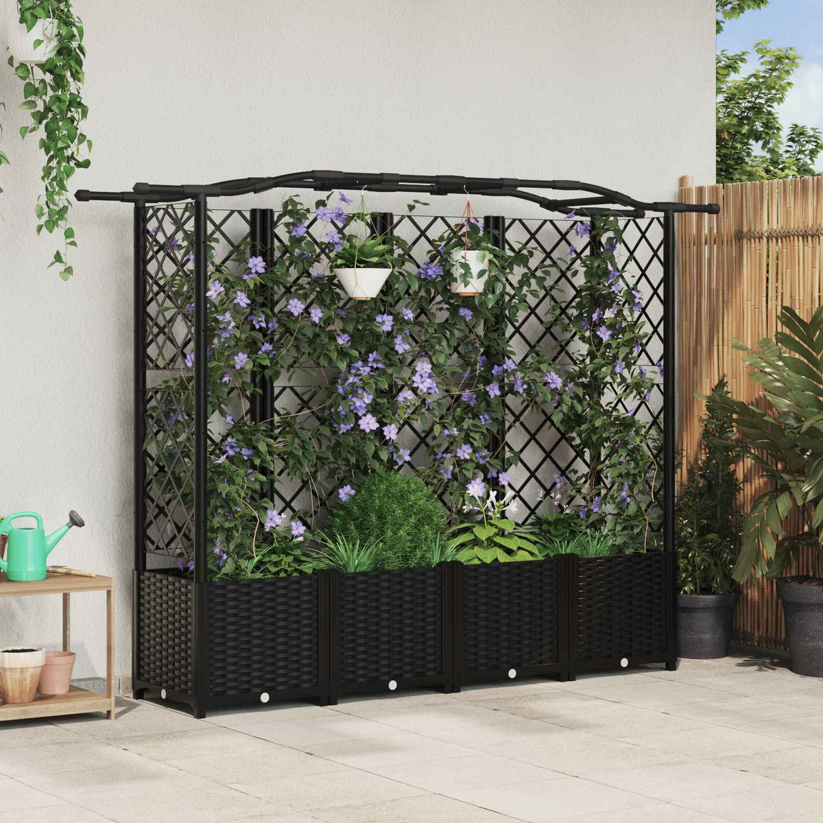 Verhoogd Bed met Trellis en Dak Zwart 204 x 40 x 141 cm PP is nu te koop bij PeponiXL, paradijselijk wonen!