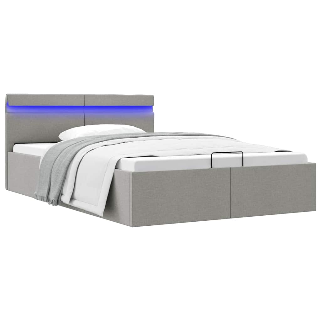 Bedframe met opbergruimte en LED stof lichtgrijs 120x200 cm is nu te koop bij PeponiXL, paradijselijk wonen!