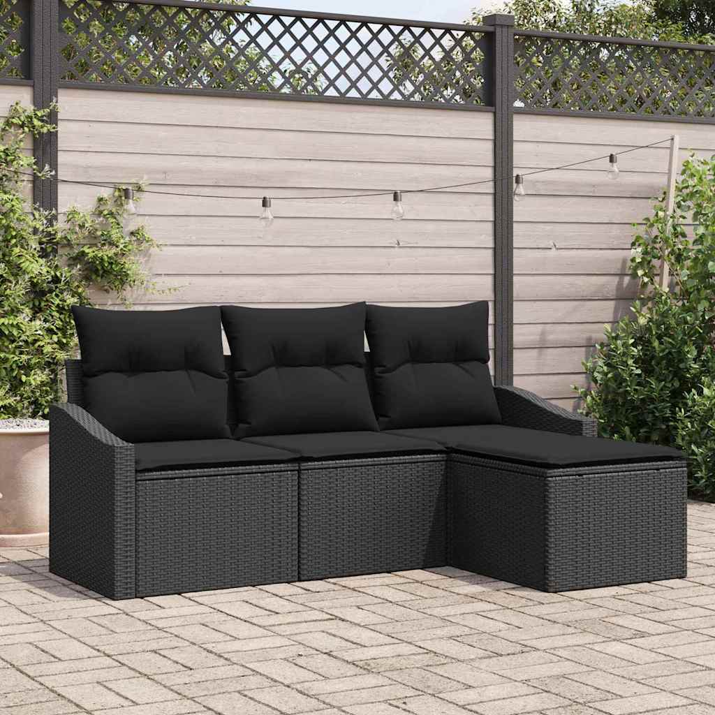 Bankstel met kussen 4 pcs Zwart poly rattan is nu te koop bij PeponiXL, paradijselijk wonen!