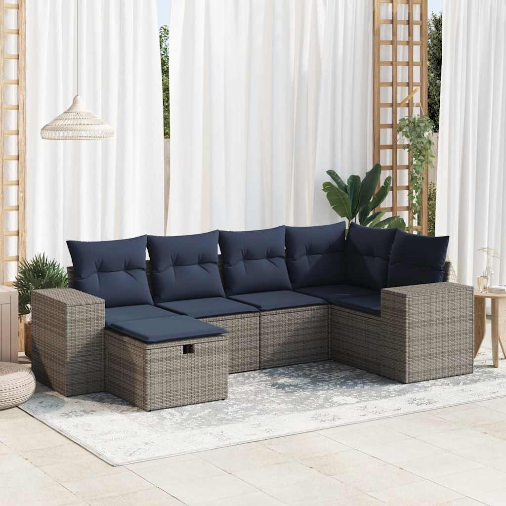 6-delige Loungeset met kussens poly rattan grijs is nu te koop bij PeponiXL, paradijselijk wonen!