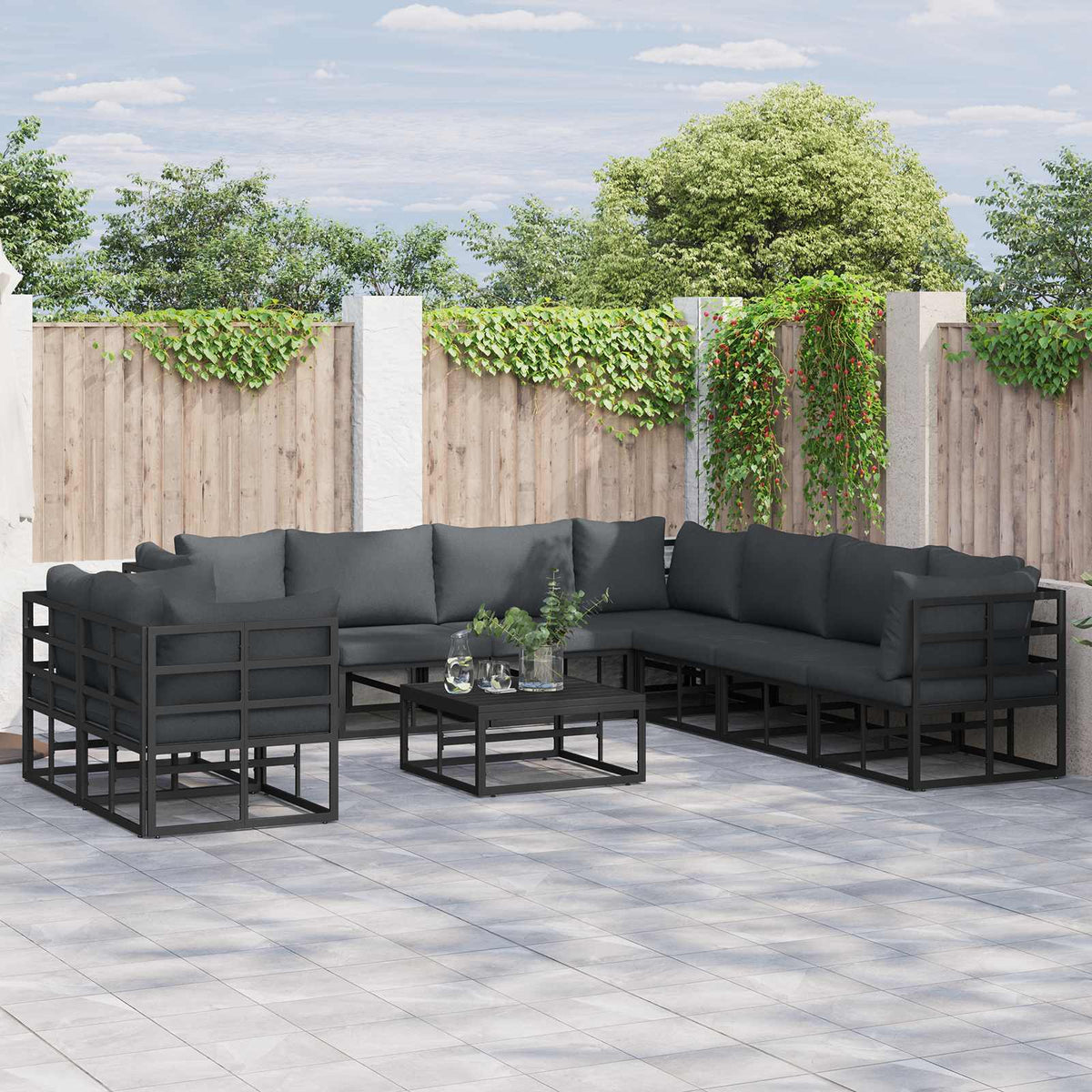 Tuinbankenset met kussen 10 pcs Zwart Aluminium is nu te koop bij PeponiXL, paradijselijk wonen!