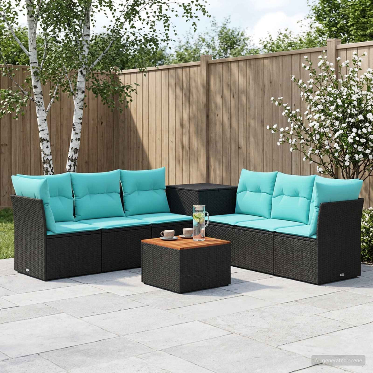 Bankstel 8 st Zwart en Blauw Poly Rattan en Staal is nu te koop bij PeponiXL, paradijselijk wonen!