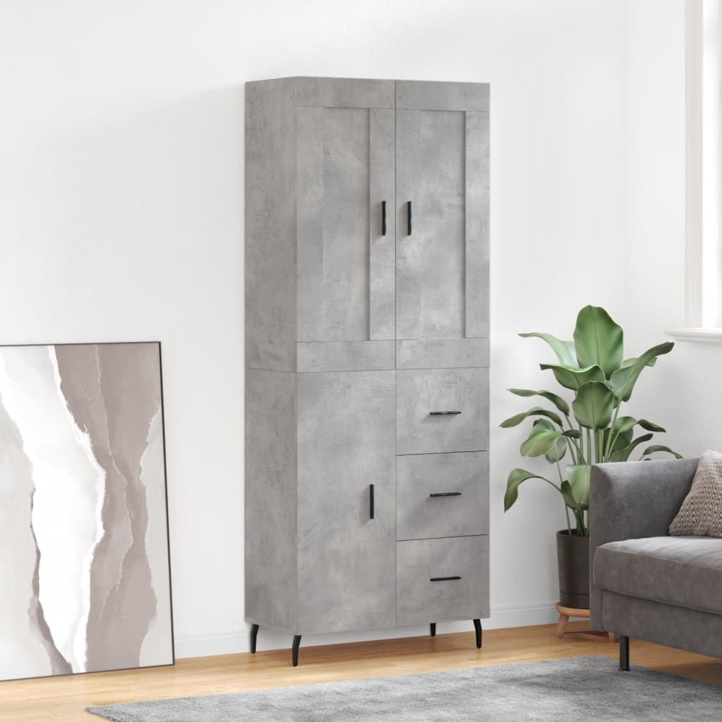 Hoge kast 69,5x34x180 cm bewerkt hout betongrijs is nu te koop bij PeponiXL, paradijselijk wonen!