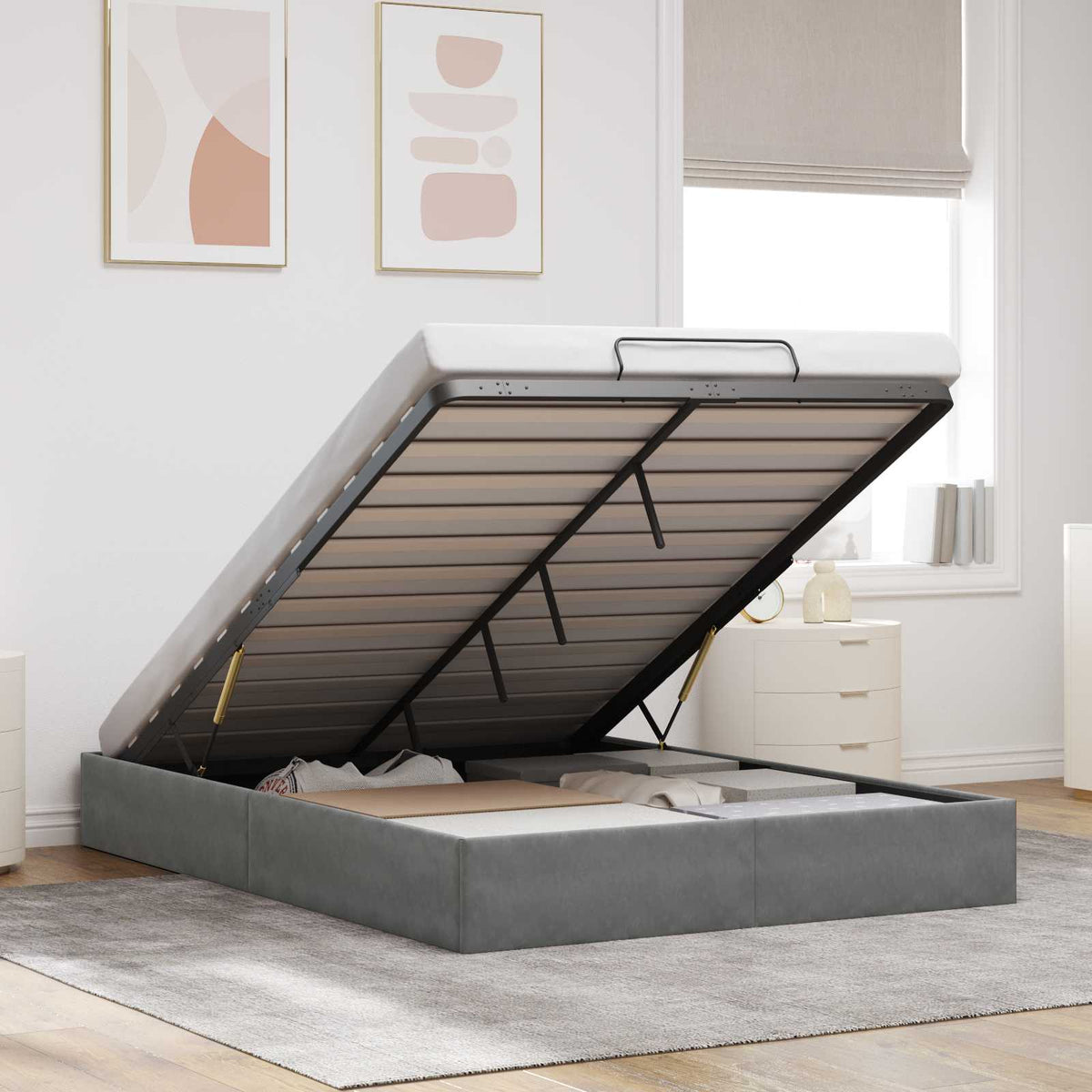 Ottoman Bedframe Donkergrijs Maat full Fluweel is nu te koop bij PeponiXL, paradijselijk wonen!